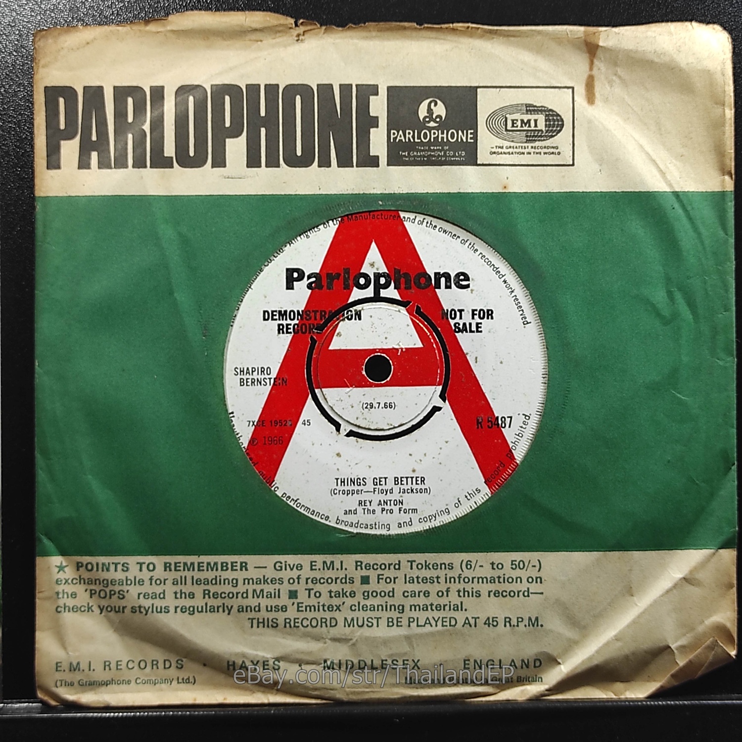 Rey Anton & The Pro Form - Things Get Better (R 5487) 7" Thai EP
